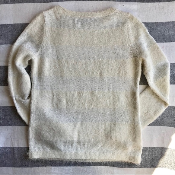 LOFT Sequin Stripe Soft Textured Sweater in Cream - Picture 6 of 7